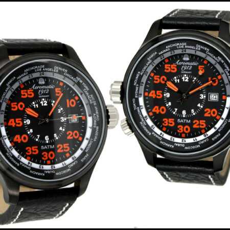 Aeromatic A1323 XXL-Pilot "World-Tour" Observer IP (black) Watch