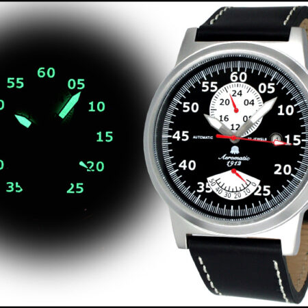 Aeromatic A1358 XL Retro-Design Pilot 24H + Powerreserve Indicator Watch