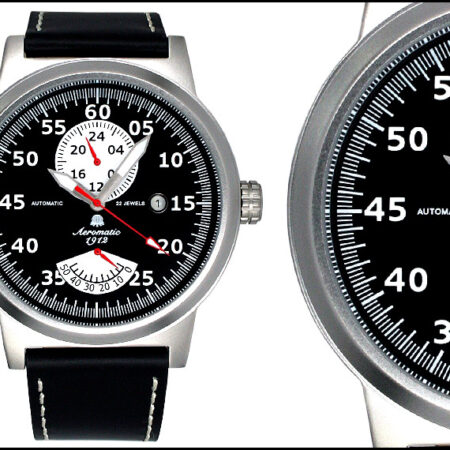 Aeromatic A1358 XL Retro-Design Pilot 24H + Powerreserve Indicator Watch