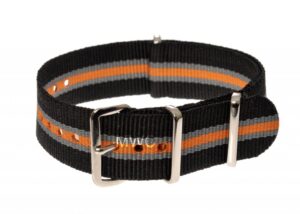 18mm Black, Grey and Tangerine NATO Strap