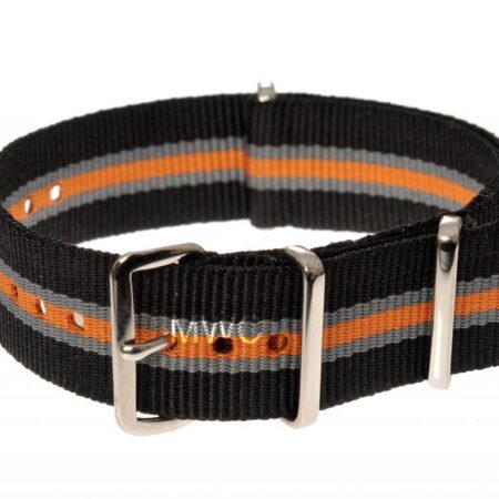 18mm Black, Grey and Tangerine NATO Strap