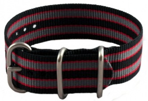 18mm Black, Red and Grey Zulu Pattern NATO Strap