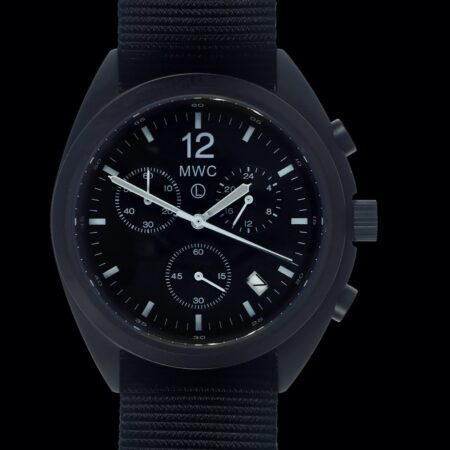 MWC Mechanical/Quartz Hybrid NATO Pattern Military Pilots Chronograph in Non Reflective Black PVD Finish