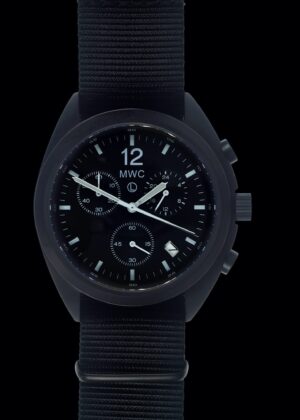 MWC Mechanical/Quartz Hybrid NATO Pattern Military Pilots Chronograph in Non Reflective Black PVD Finish