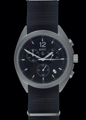 MWC Mechanical/Quartz Hybrid NATO Pattern Military Pilots Chronograph in Non Reflective Brushed Stainless Steel Finish