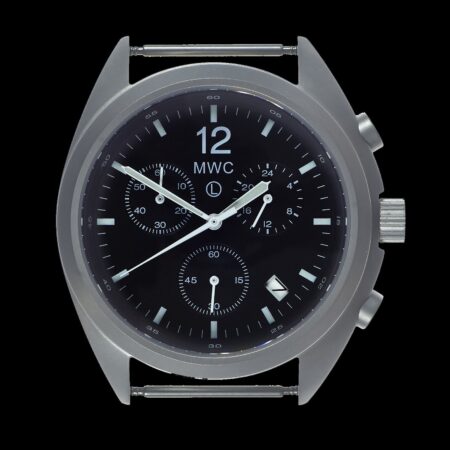 MWC Mechanical/Quartz Hybrid NATO Pattern Military Pilots Chronograph in Non Reflective Brushed Stainless Steel Finish