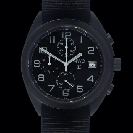 MWC Mechanical/Quartz Hybrid NATO Pattern Military Pilots Chronograph in Non Reflective Black PVD Finish with Sapphire Crystal