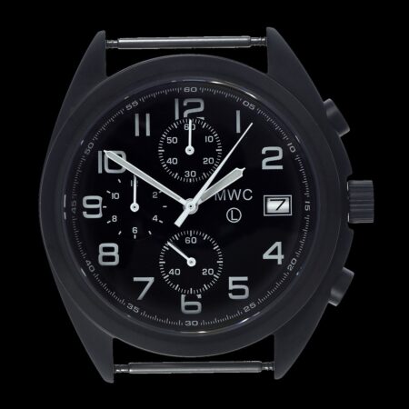 MWC Mechanical/Quartz Hybrid NATO Pattern Military Pilots Chronograph in Non Reflective Black PVD Finish with Sapphire Crystal